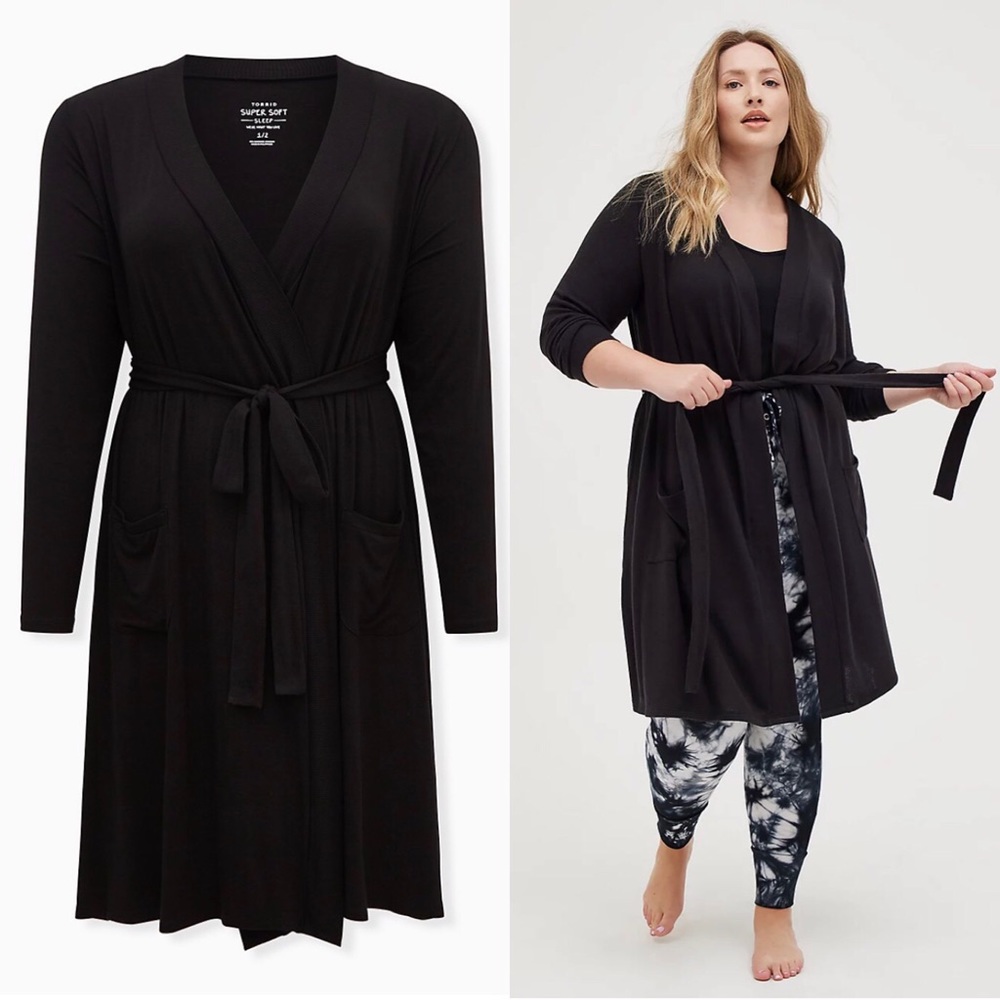 TORRID Super Soft Plush Lounge Robe Black 3X/4X